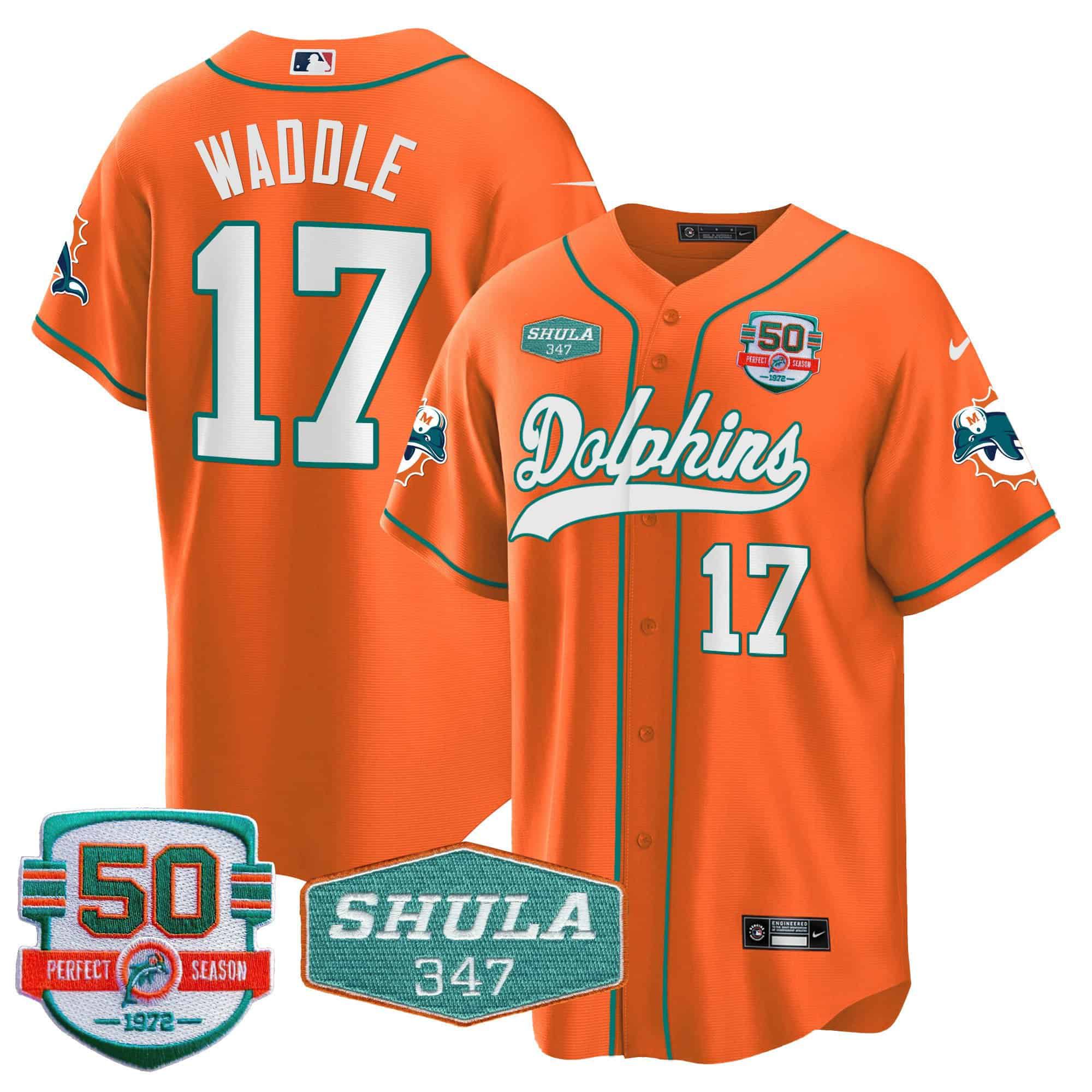 Men Miami Dolphins #17 Waddle Orange 2024 Nike 50th Don Shula Memorial Patch Baseball NFL Jersey->indianapolis colts->NFL Jersey